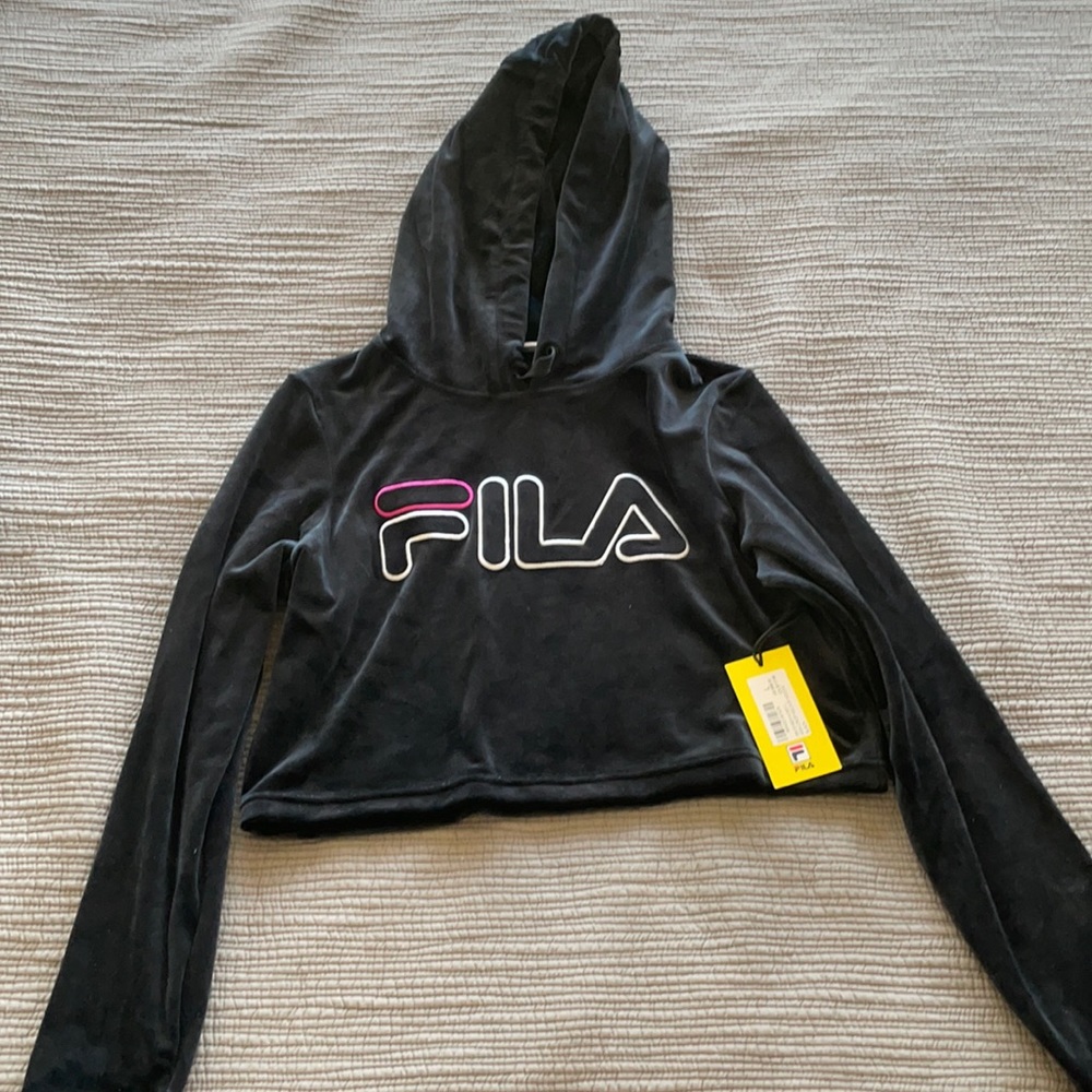 Fila x SoulCycle black velour cropped hoodie